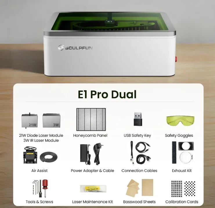 Grabadora Sculpfun E1 Dual 21w Diodo-3w Ir-cabina-aire
