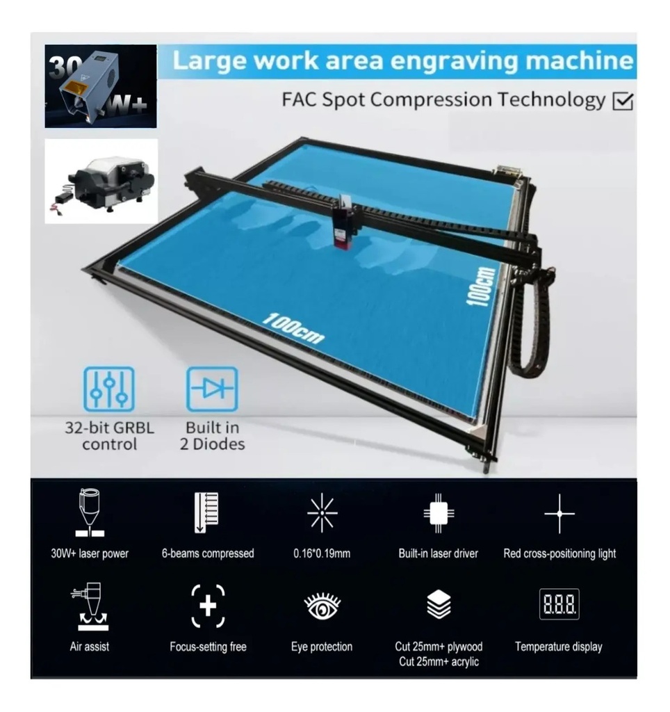 CNC Grabadora y Cortadora Laser 100 x 100 40w ópticos 