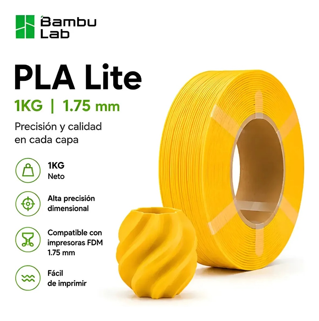 Filamento PLA Lite Naranja 1kg Con Carrete Bambulab