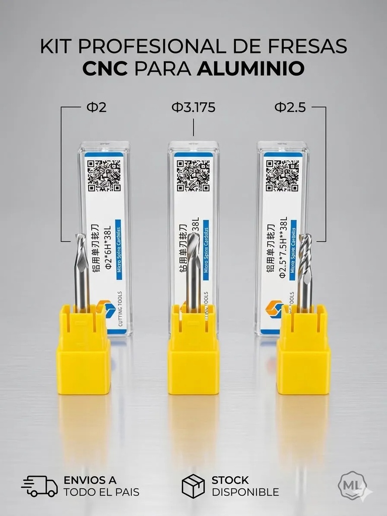 Set x3 Fresas 3,175mm Una Flauta Para Plastico/Aluminio