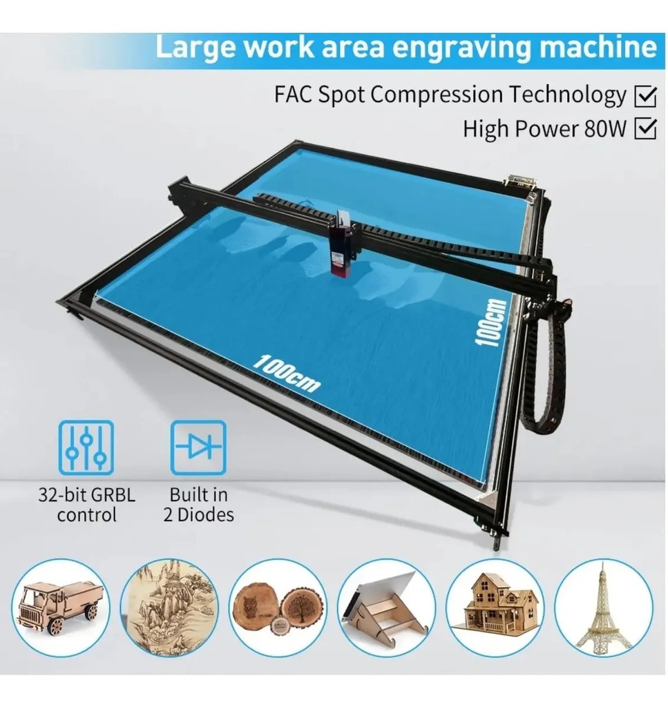 Cnc Corte Laser 100x100cm-80w Corta Mdf 3-5 Mm En 1 Pasada